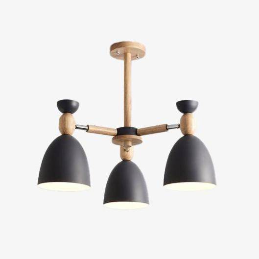 LED chandelier with wooden arm and rounded shades