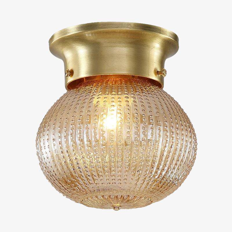 LED ceiling lamp in metal and amber glass