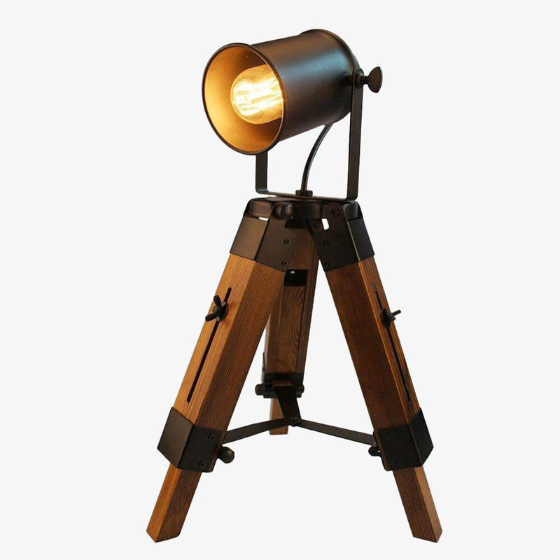 Retro tripod LED table lamp in wood and lampshade Country