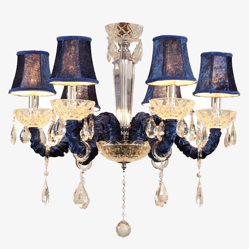 Baroque LED chandelier with lampshade in crystal glass and Royal fabric