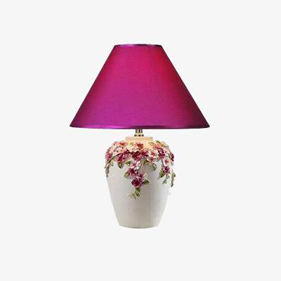 Lampe de chevet moderne à fleurs et abat-jour en tissu (plusieurs couleurs)