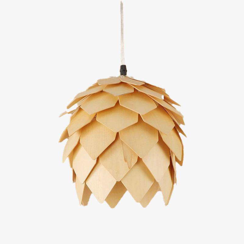 pendant light LED design in the shape of a flower with wooden petals