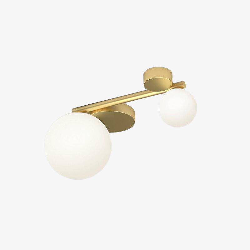 Design ceiling lamp with LEDs in gold metal and glass balls in geometric style