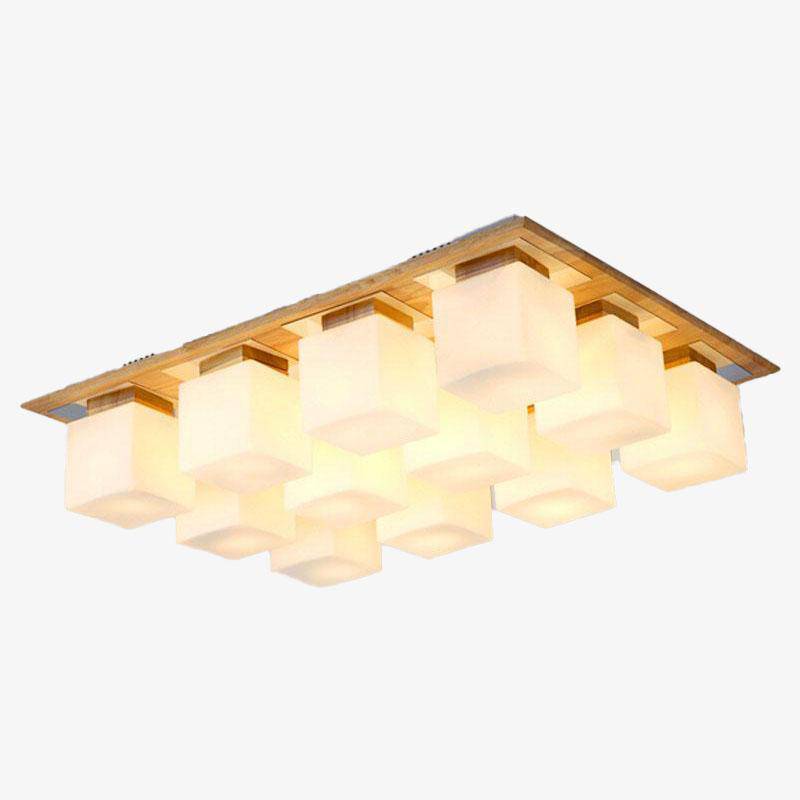 Wooden ceiling light with several LED lamps