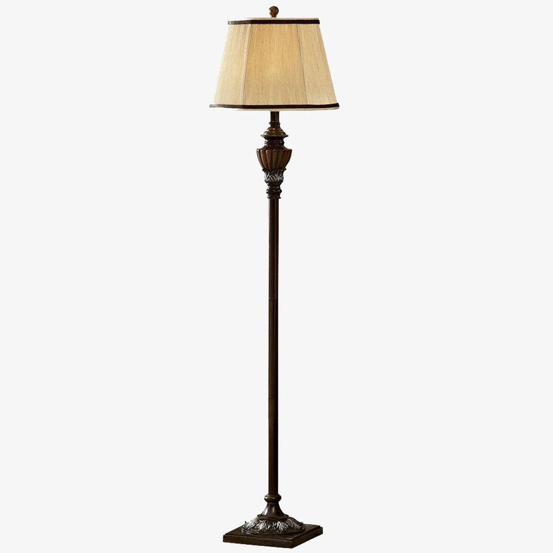 Floor lamp antique rustic LED in wood and lampshade in fabric