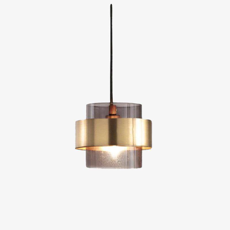pendant light with gold cylindrical LED design and glass