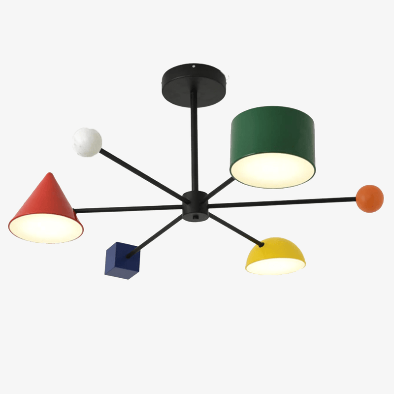 Children's LED ceiling light with various coloured geometric shapes