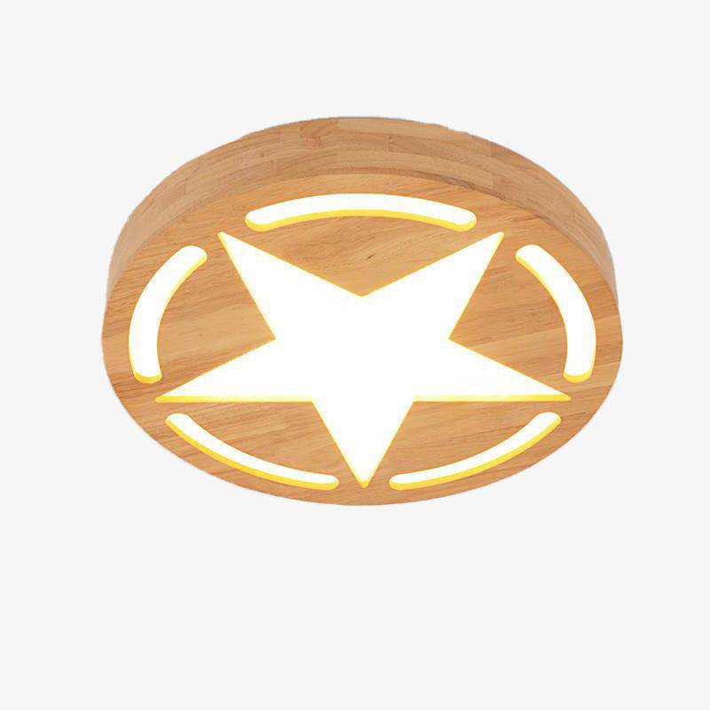 Round LED wood ceiling with star