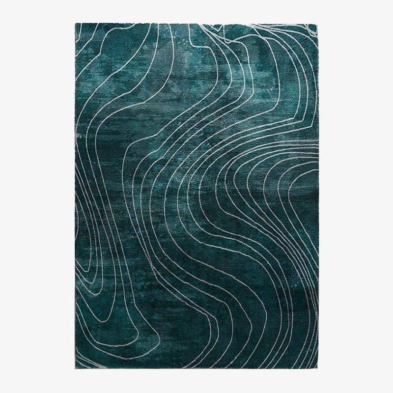 Tapis rectangle vert aux rayures blanches style Shen