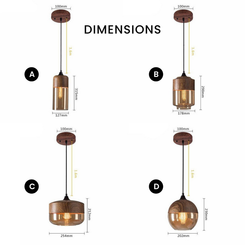 pendant light wood and glass design Loft Retro