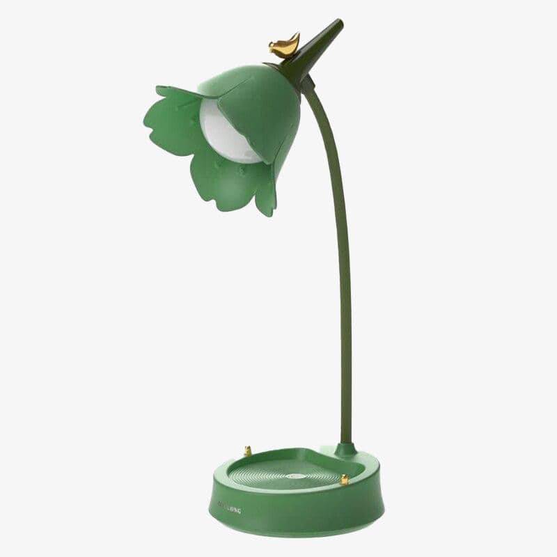 Lámpara de mesa LED de metal coloreado, estilo flor