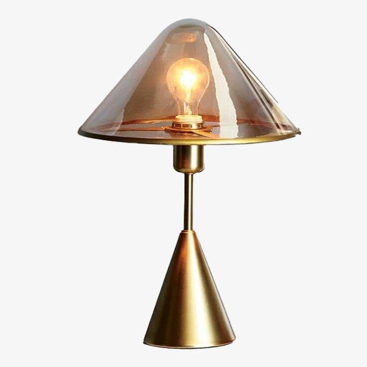 LED design table lamp with conical base in gold metal