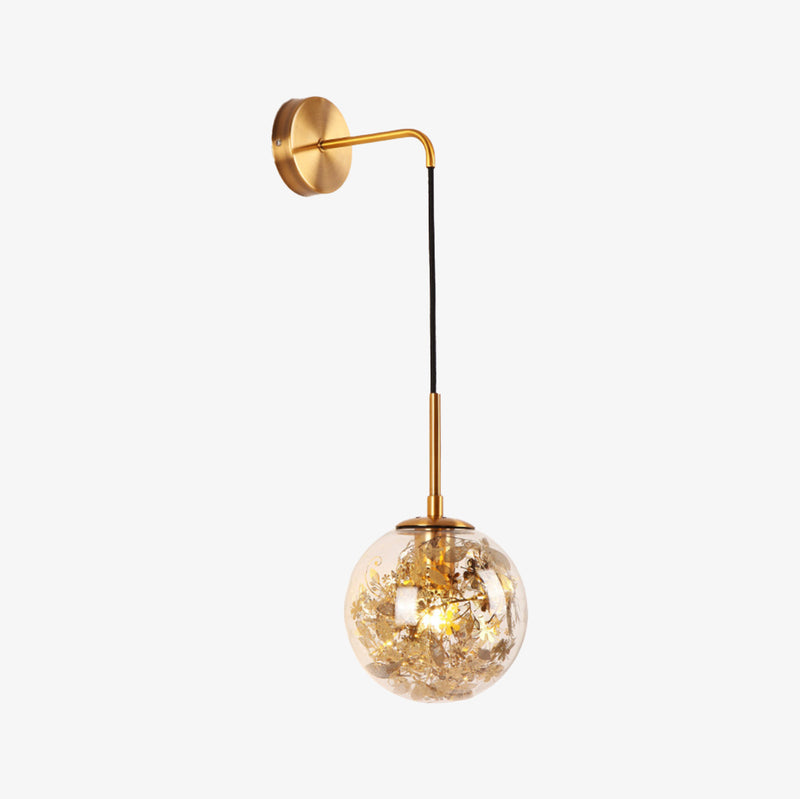 wall lamp design glass ball filled with golden leaves hanging