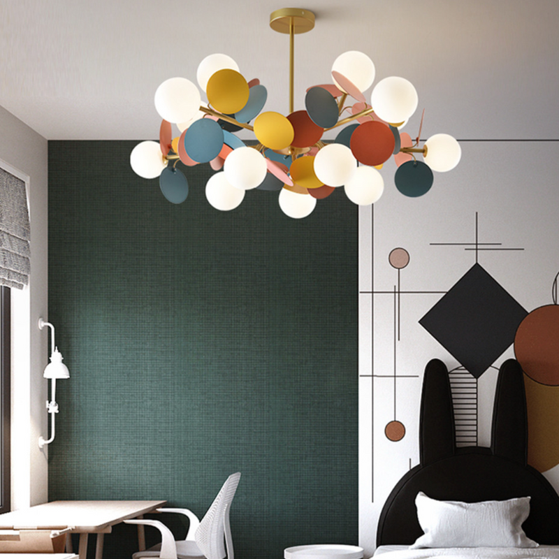 Modern chandelier with coloured round lamps Kebya