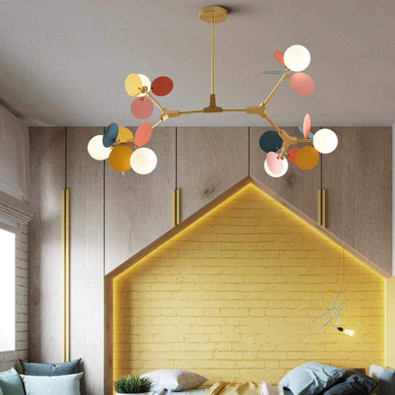 Modern chandelier with coloured round lamps Kebya