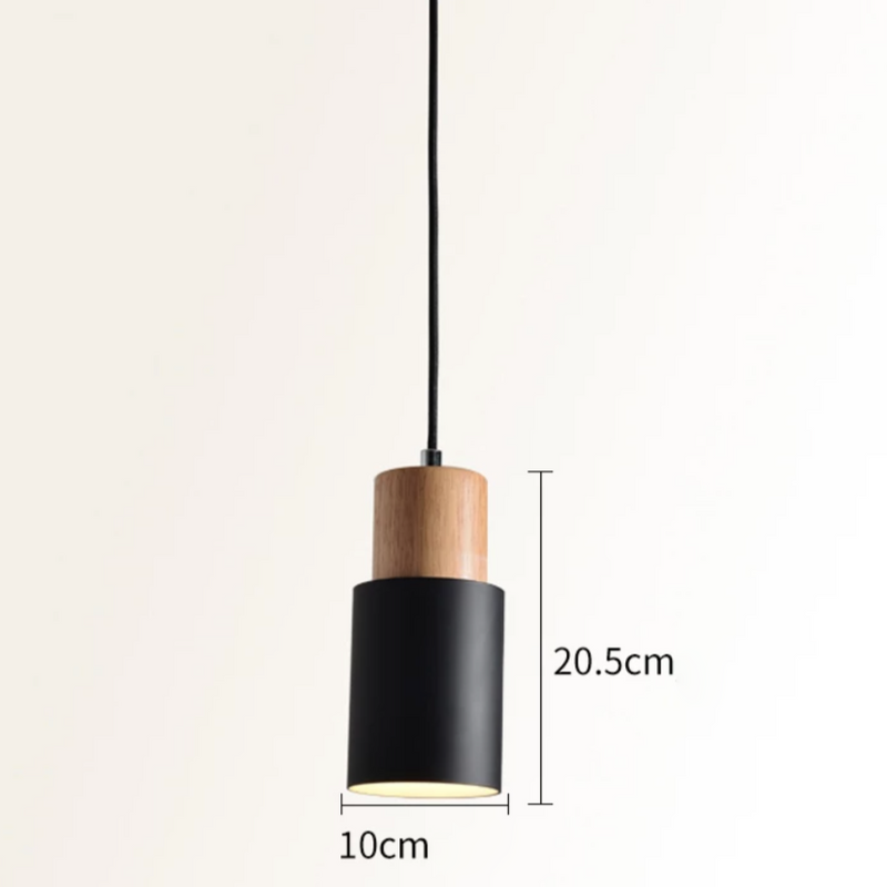 pendant light cylindrical wood and metal in Wood color