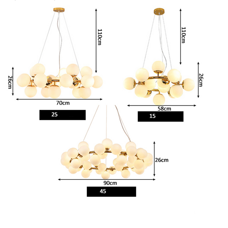 Lustre design à LED en métal avec plusieurs boules en verre Magic