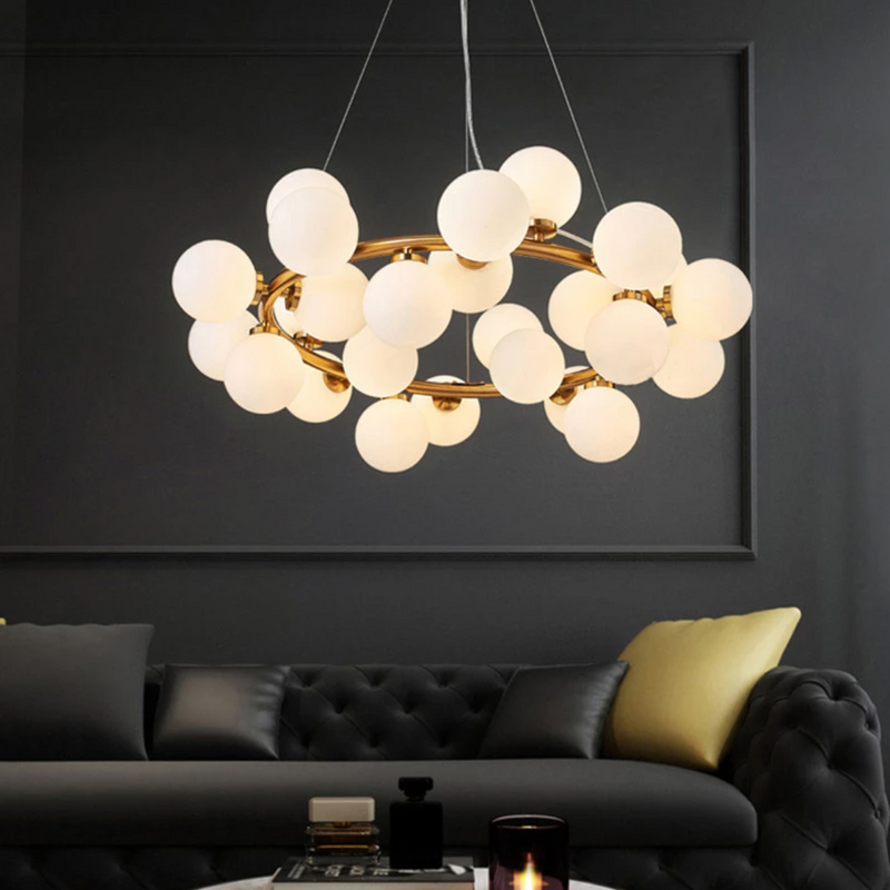 Lustre design à LED en métal avec plusieurs boules en verre Magic