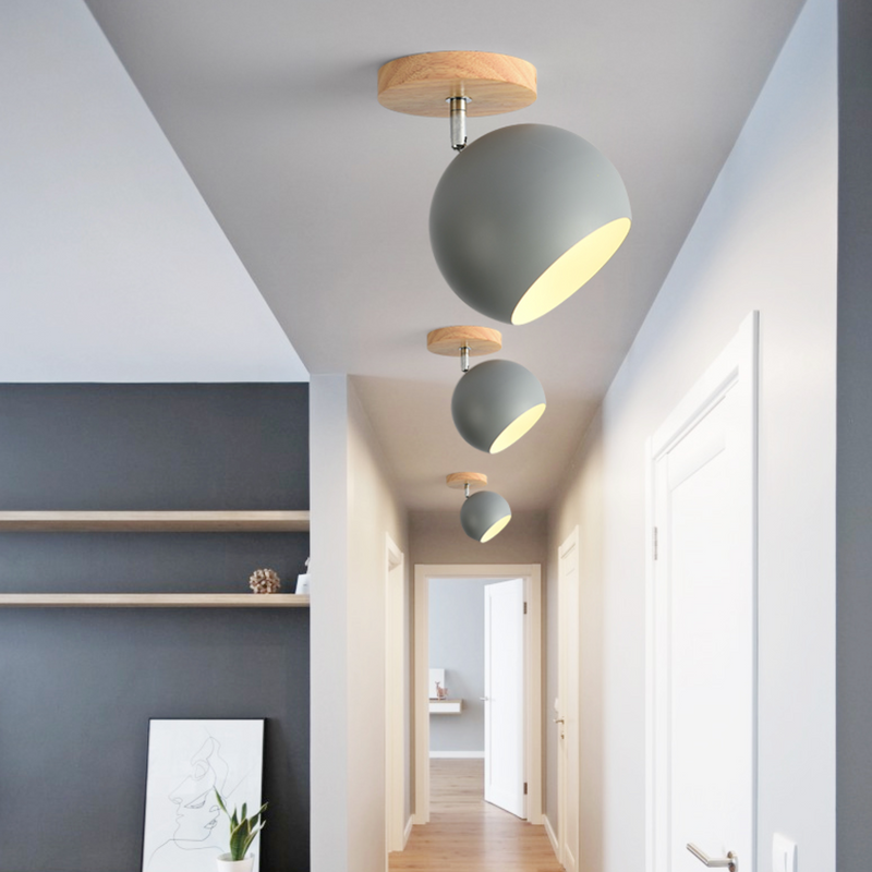 wall lamp wooden LED and metal ball with adjustable colour