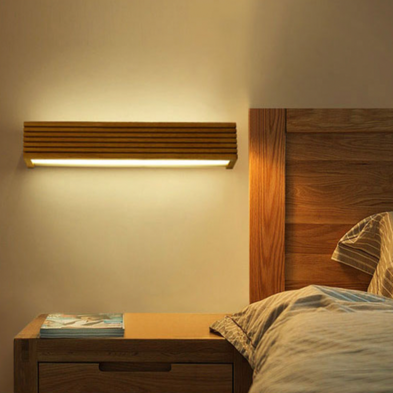 wall lamp Rectangular LED wall lamp in carved wood Japan