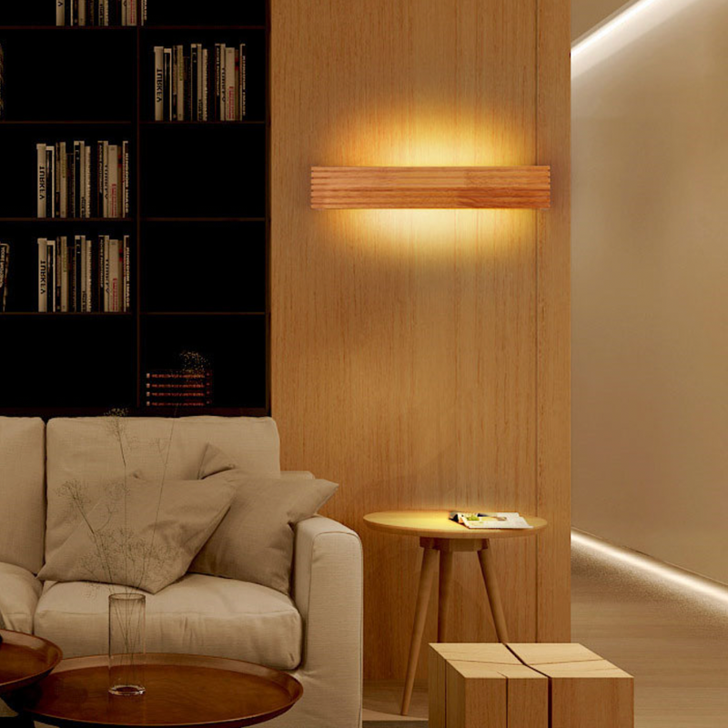 Aplique LED rectangular de madera tallada Japón