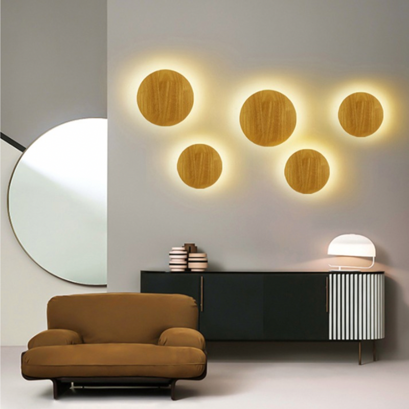 Applique murale scandinave LED de forme ovale en bois