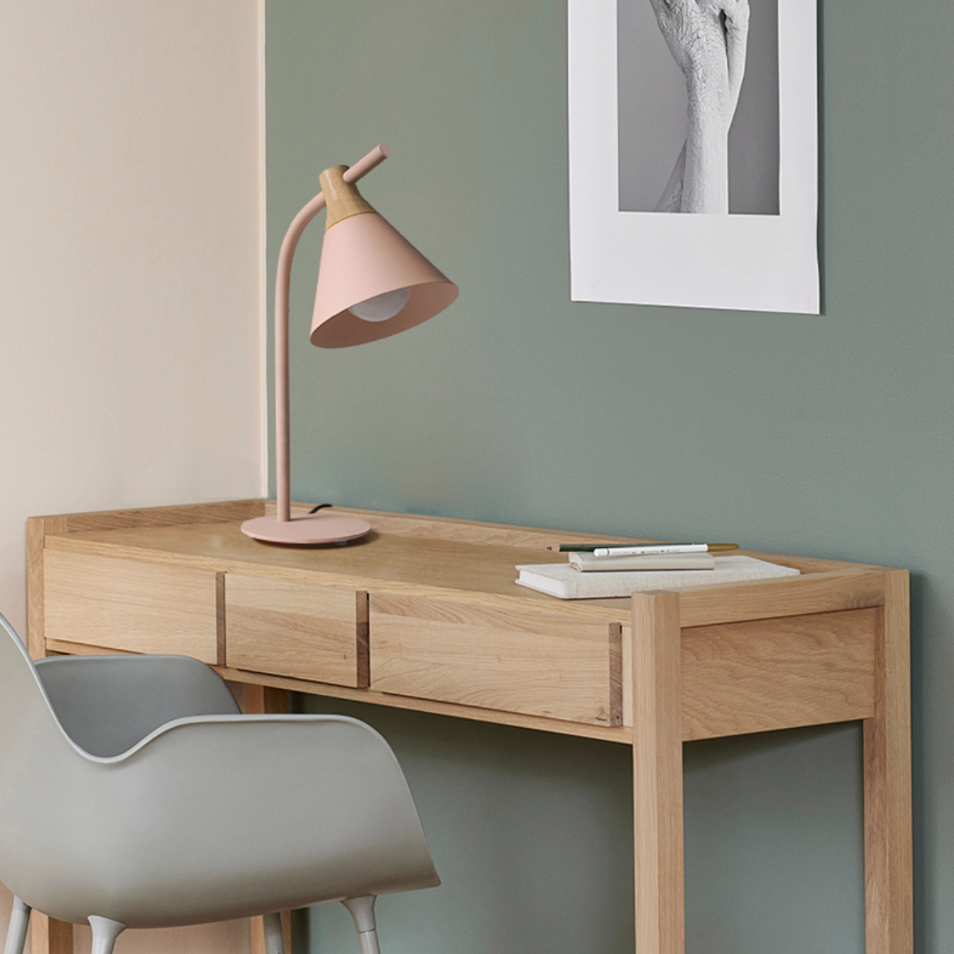 Wood and metal coloured LED desk or bedside lamp