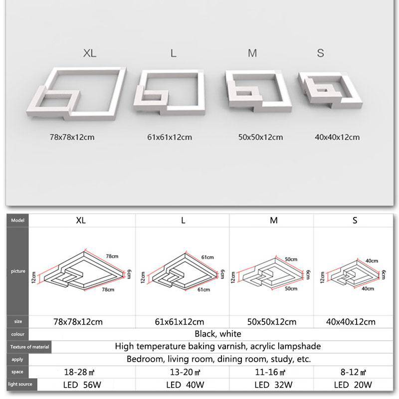 Ceiling design LED geometric black or white (several sizes)