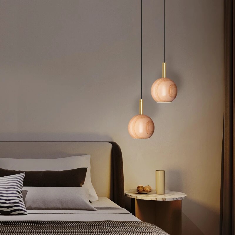 pendant light design with lampshade in rounded wood Ornez