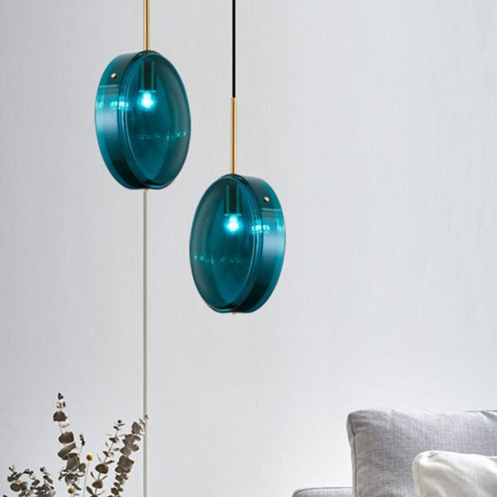 Suspension design arrondie en verre bleue Harpais