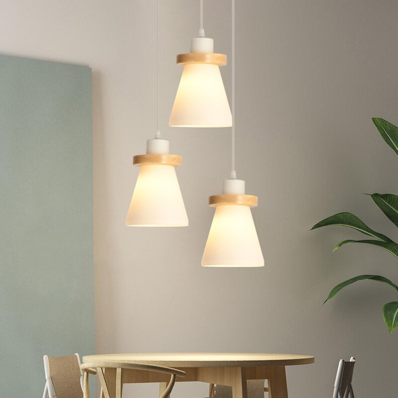 pendant light Scandinavian LED lampshade glass and wood Kaylie