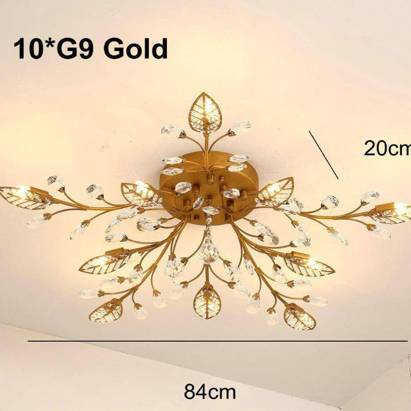 Crystal LED ceiling lamp in the shape of flowers and leaves