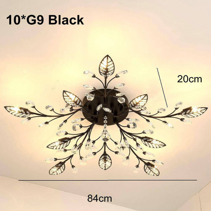 Crystal LED ceiling lamp in the shape of flowers and leaves