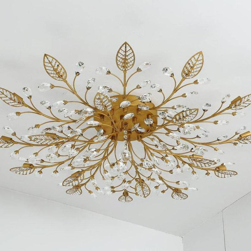 Crystal LED ceiling lamp in the shape of flowers and leaves