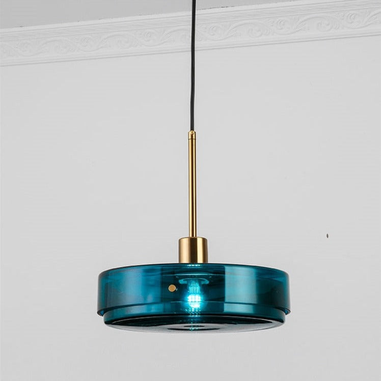 Suspension design arrondie en verre bleue Harpais