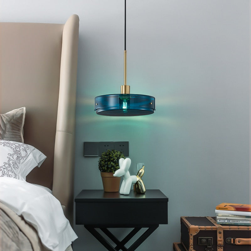 Suspension design arrondie en verre bleue Harpais