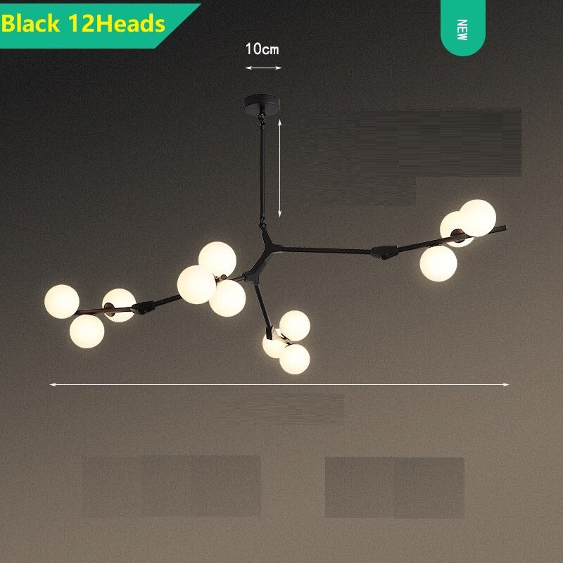 Moderna araña de LED con ramas de metal y lámparas de cristal de Yolan