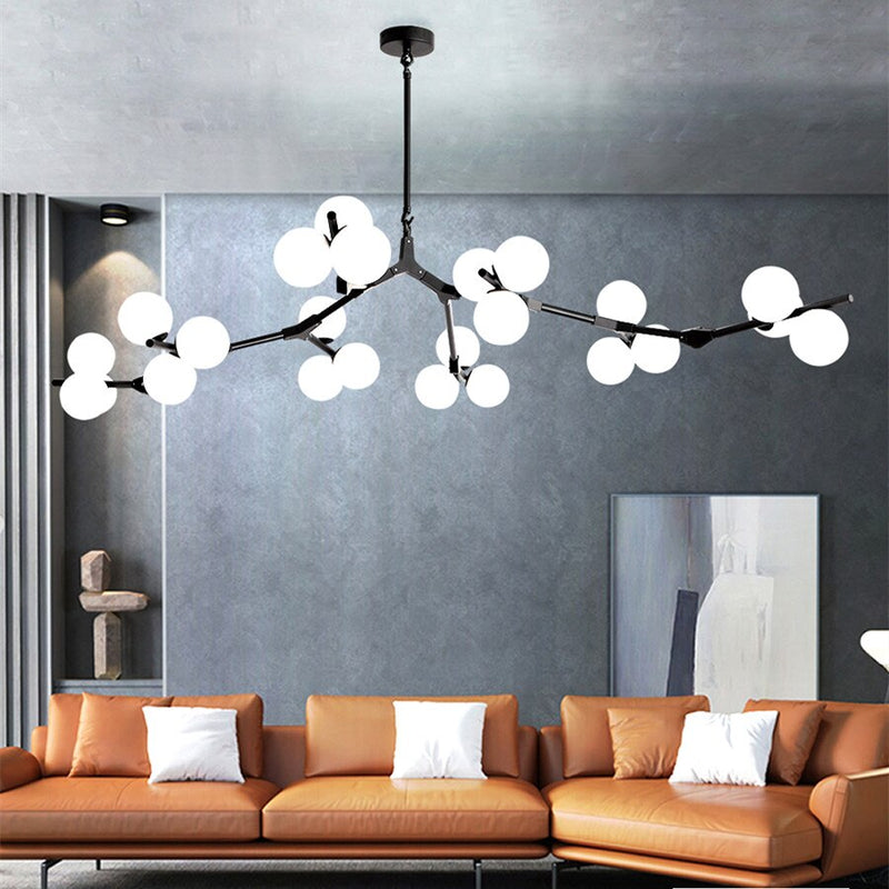 Modern LED chandelier with metal branches and Yolan glass lamps