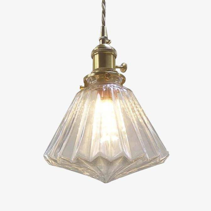 Lámpara de suspensión vidrio vintage y soporte dorado Latón