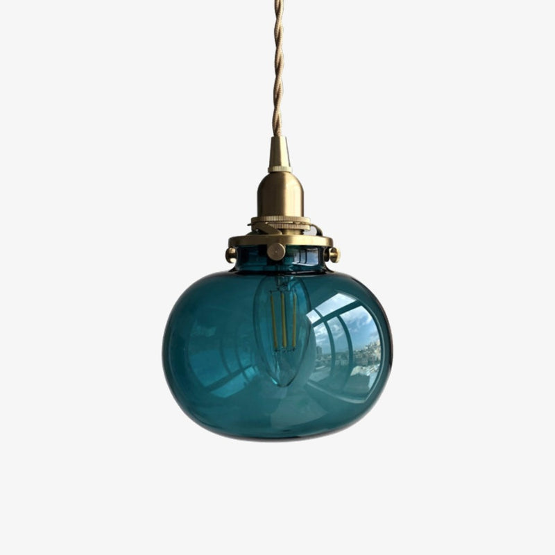 pendant light oval ball in smoked glass Brass