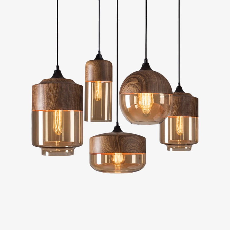 pendant light wood and glass design Loft Retro