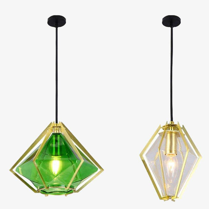 pendant light geometric gold design and colored glass Diamond