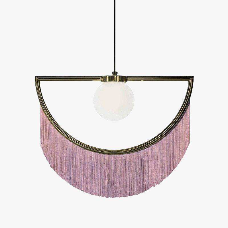 pendant light LED design with metal half-circle and colored pendant