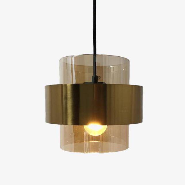 pendant light LED design with glass cylinder and gold metal