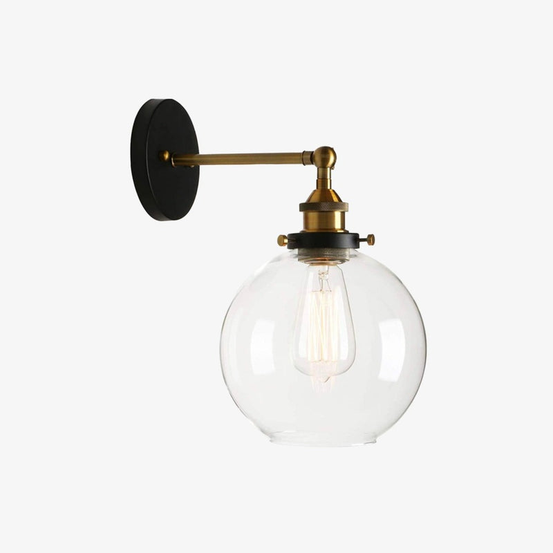 Lámpara de pared design con bola de cristal y metal dorado vintage