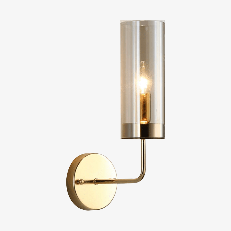 wall lamp cylindrical glass design wall mounted on a gold base