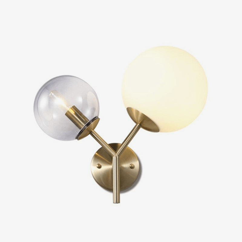 Lámpara de pared design LED en metal dorado con dos bolas de cristal