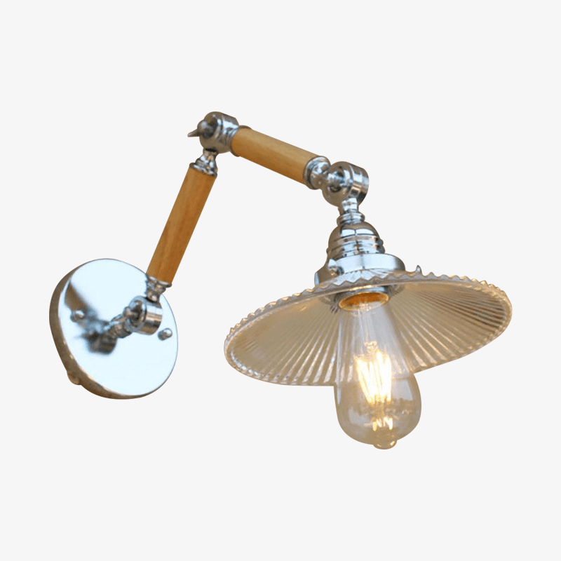 Aplique LED regulable Art Decó en cromo, madera y cristal