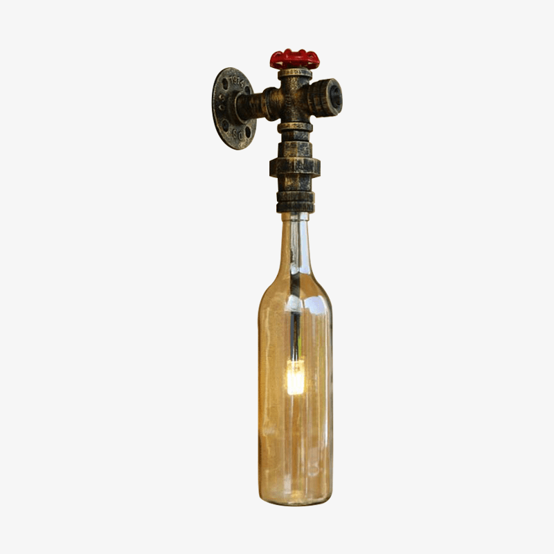 Lámpara de pared LED con botella de vidrio en la tubería
