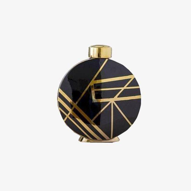 Black design vase with gold abstract geometric pattern Luxury